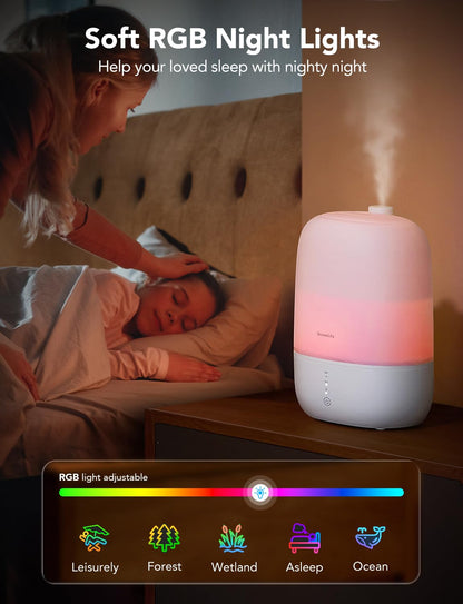 GoveeLife Smart 3L Humidifiers for Bedroom, Top Fill Cool Mist with Essential Oil Diffuser, Humidity Control, WiFi Air Humidifier with Night Light, 360° Nozzle, for Baby, Plants, Home, Work with Alexa