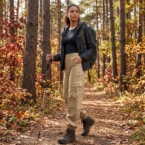 Streetwear Cargo Pants Women Pants for Women Corduroy Cargo Loose Fit Elastic High Waisted Baggy Casual Wide Leg Pant with Pocket Outdoor Trouser Khaki S