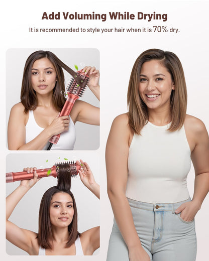 HITTIONA Hot Air Styler & Hair Dryer Brush Kit, 1500W No Heat Damage Frizz-Free Hair Styler for Curl, Wavy, Volumizer, Straighten, Fast Drying, Negative Ionic Blow Dryer Brush with Travel Bag
