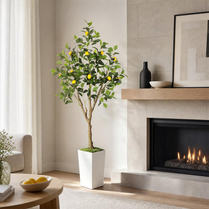 PHYTREE 6FT Artificial Lemon Tree with White Tall Planter & Fruits