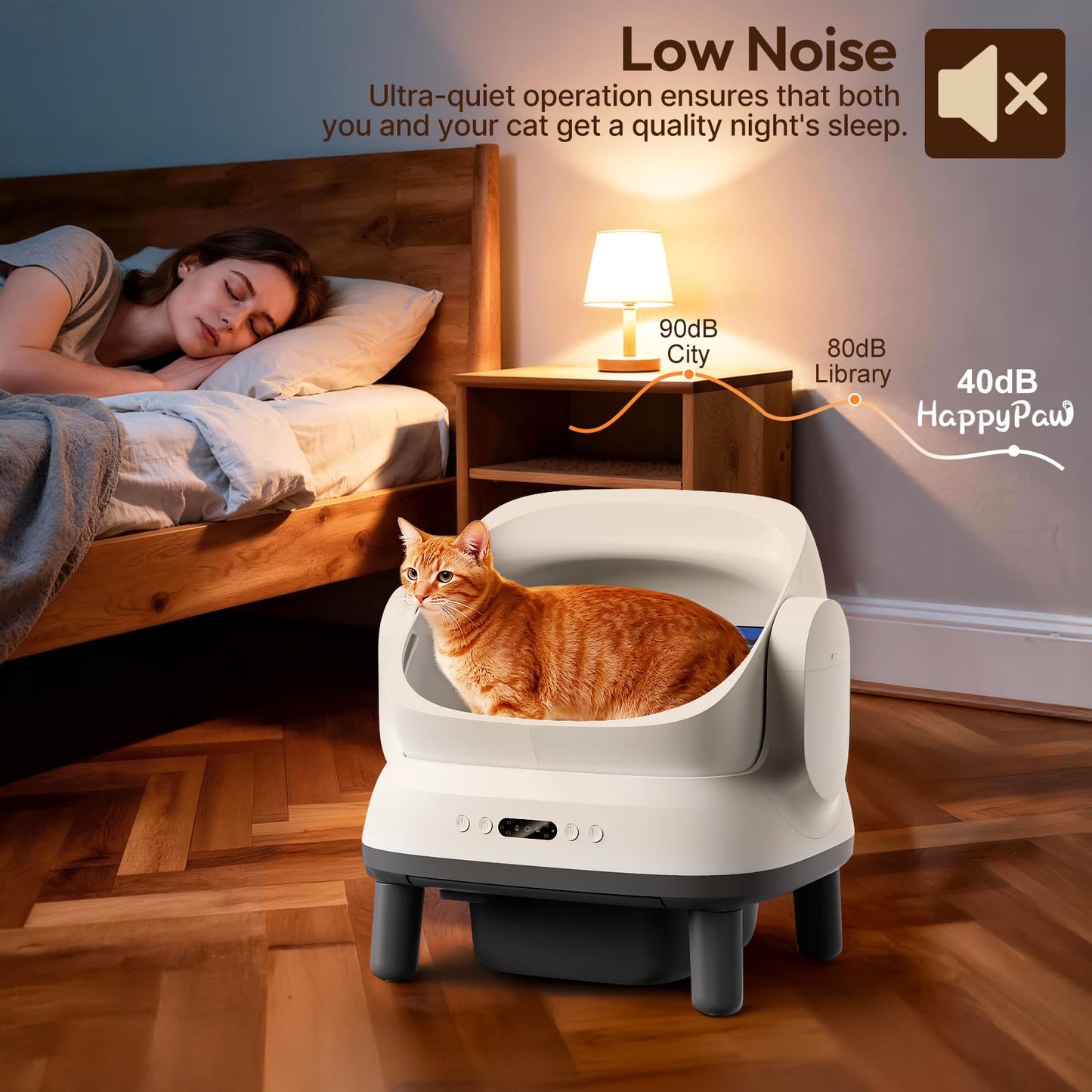 Happypaw Open-Top Self Cleaning Litter Box - Large Capacity Automatic Litter Box for Multiple Cats with Safety Protection, App Control, Odor-Free, Anti-Leakage Material, Includes Trash Bags