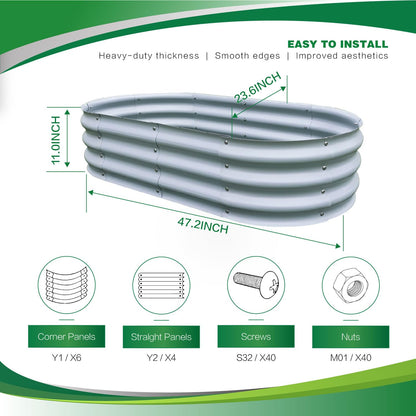 Gardmax Galvanized Raised Garden Bed, Lightweight Planter Boxes Outdoor with Easy Assembly, Large Garden Bed for Vegetables, Fruits, Flower Silver