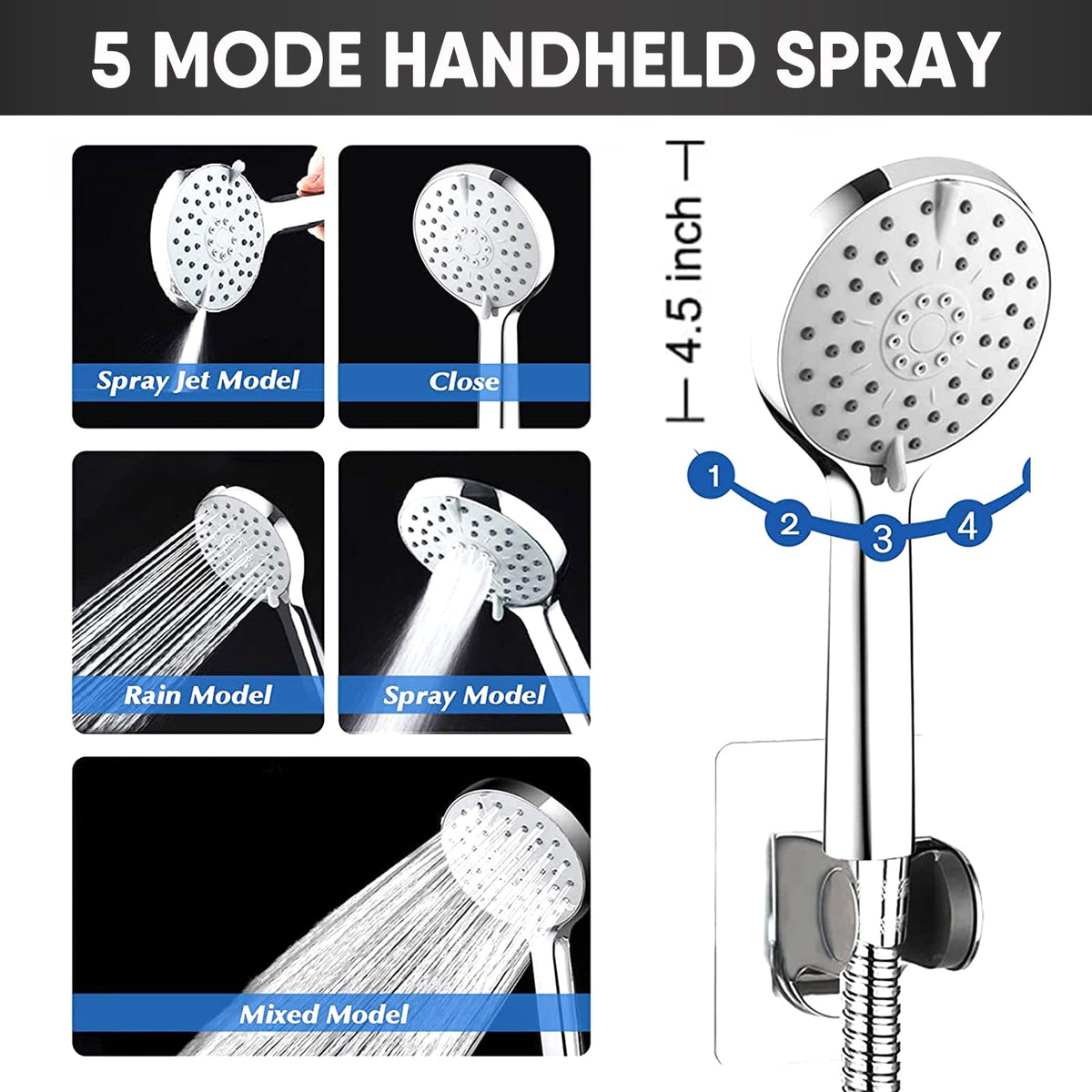 GIFTQOOL 10 Inch Chrome Dual Rain Handheld Shower Head Combo Set 5 Modes High Pressure Rainfall Shower Head with Adjustable Extension Arm, Hose
