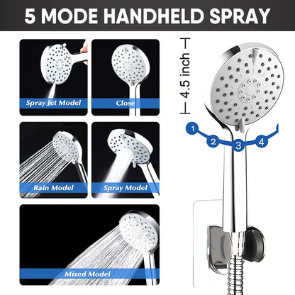 GIFTQOOL 10 Inch Chrome Dual Rain Handheld Shower Head Combo Set 5 Modes High Pressure Rainfall Shower Head with Adjustable Extension Arm, Hose