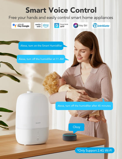 GoveeLife Smart 3L Humidifiers for Bedroom, Top Fill Cool Mist with Essential Oil Diffuser, Humidity Control, WiFi Air Humidifier with Night Light, 360° Nozzle, for Baby, Plants, Home, Work with Alexa