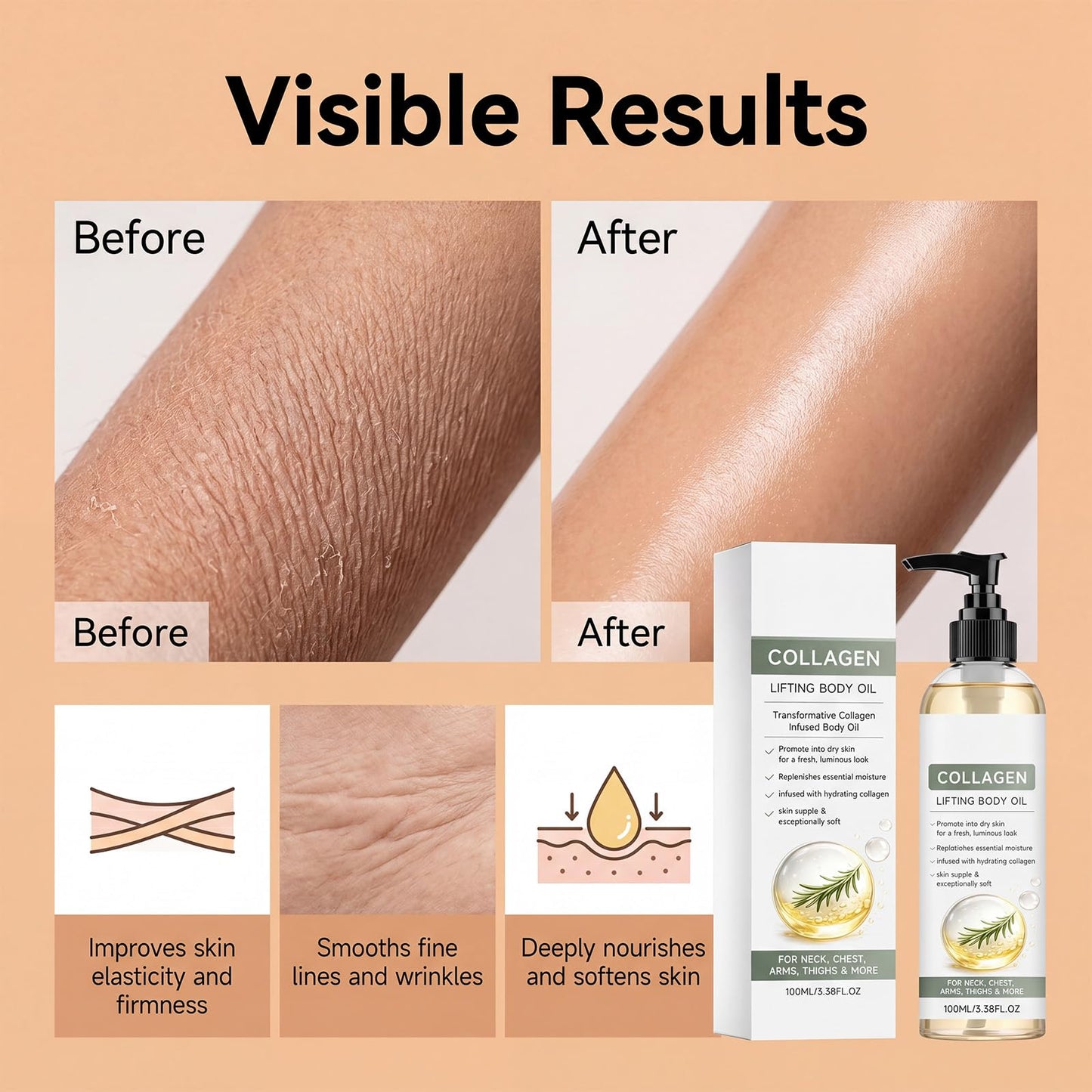 Collagen Lifting Body Oil for Crepey Skin, 100 mL