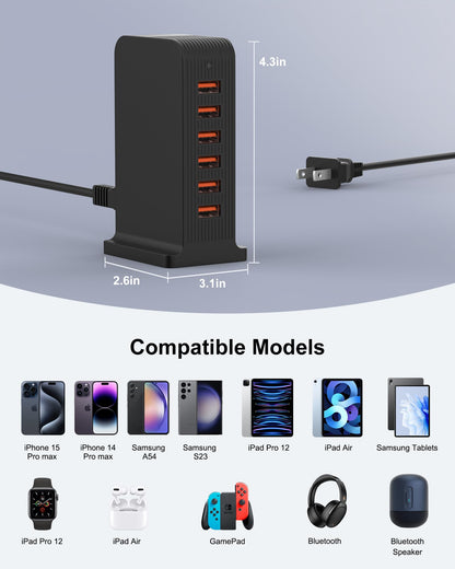 VHBW USB Charging Station, 6-Port 50W Power Centre with 1.8m Cord