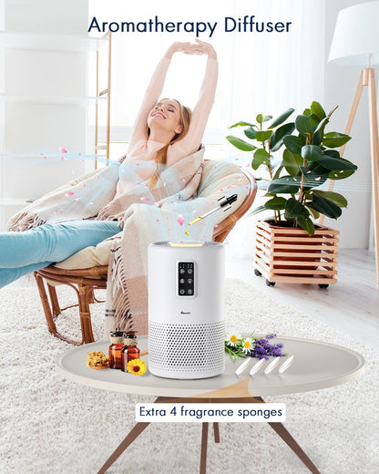 Air Purifiers for Home Large Room with Night Light up to 1600ft², VEWIOR H13 True HEPA Air Cleaner with Fragrance Sponge, Sleep Mode, Timer, Speed, Lock, for Wildfire Smoke Pet Dust Pollen Odor