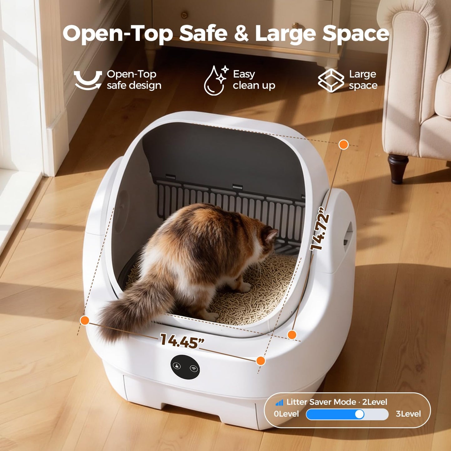 Automatic Cat Litter Box Self-Cleaning Open Top, Ellenpent [Odor-Free] Litiere Pour Chat Autonettoyant, Electric Cat Litter Box with APP Control, for Single and Multi-Cat Households