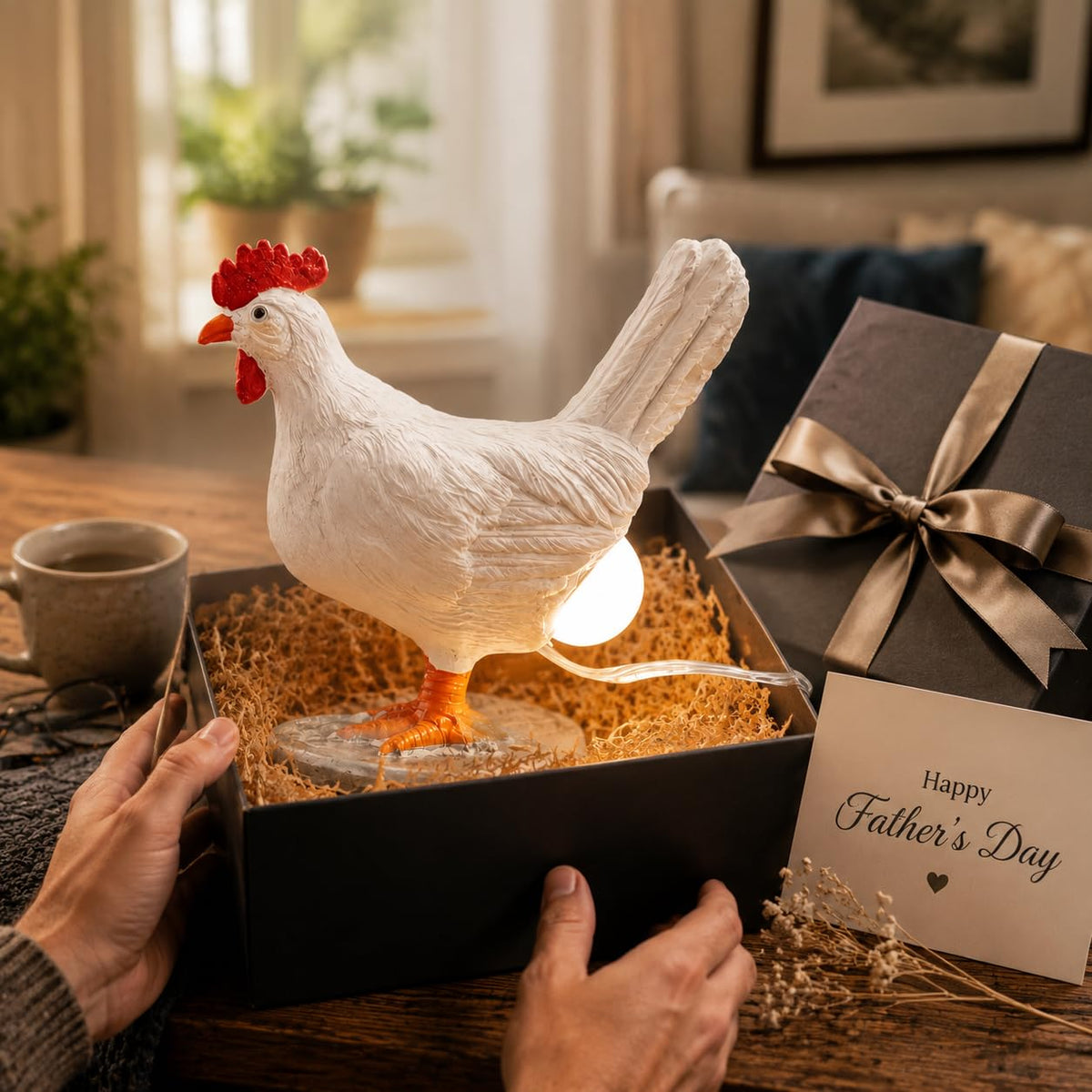 Chicken Shaped Lamp White Hen Night Light Animal Decor Farmhouse Home Gift