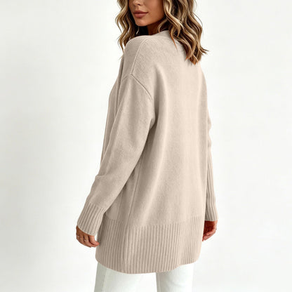 Womens Cardigan with Pockets Cozy Open Front Cardigan Sweaters Beige
