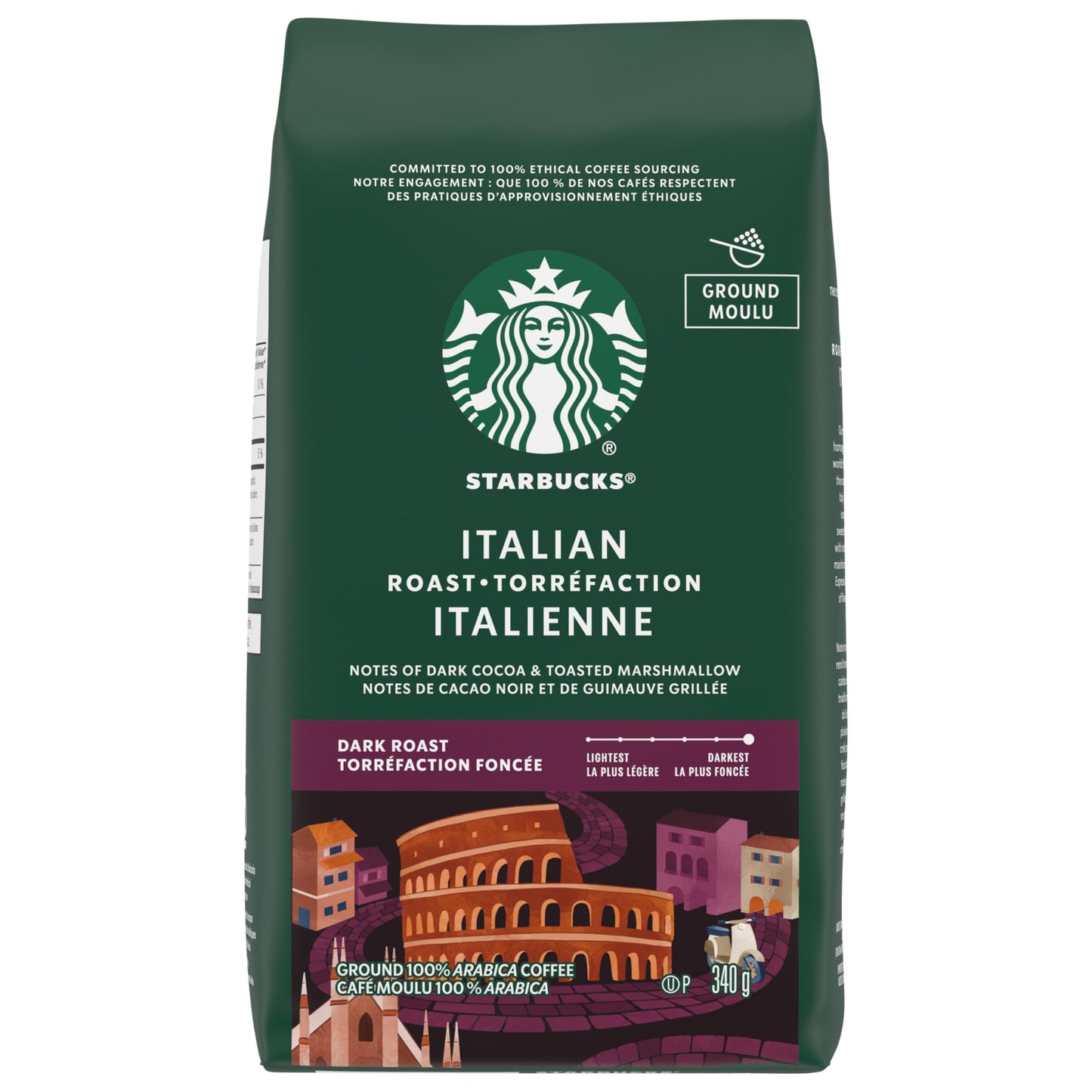 STARBUCKS Italian Roast Dark Roast Ground Coffee Bag, 340 g