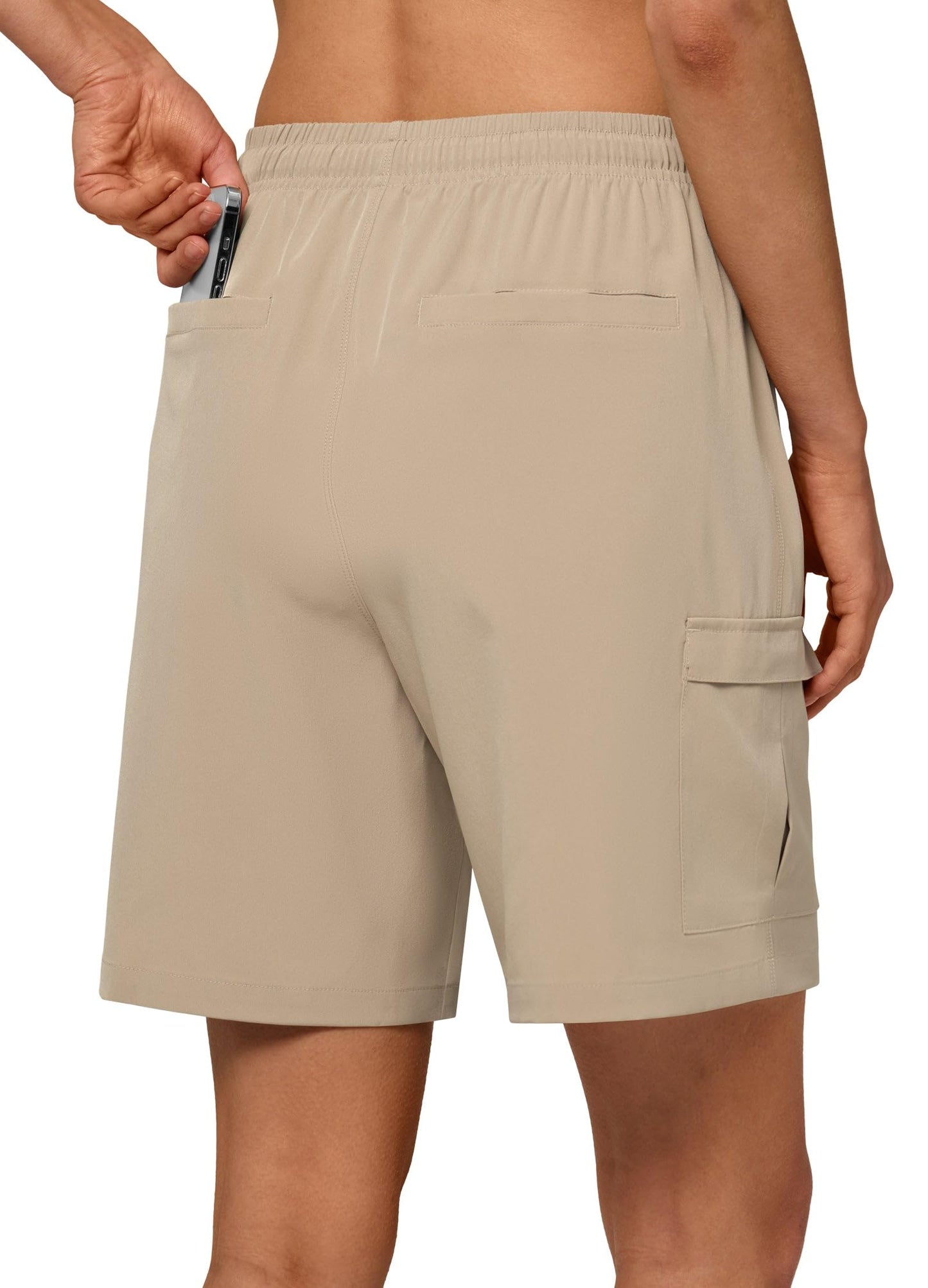 Willit Women's 7'' Hiking Cargo Athletic Shorts with Zipper Pockets Quick Dry for Camping, Golf, Travel Water Resistant Khaki M