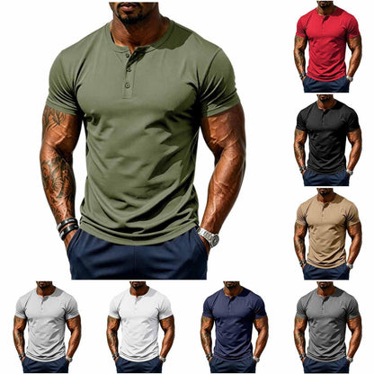 Mens T-Shirts Short Sleeve Button Henley Shirts Placket Crew Neck Slim Fit Breathable Casual Workout Quick Dry Tee Tops Army Green S Small