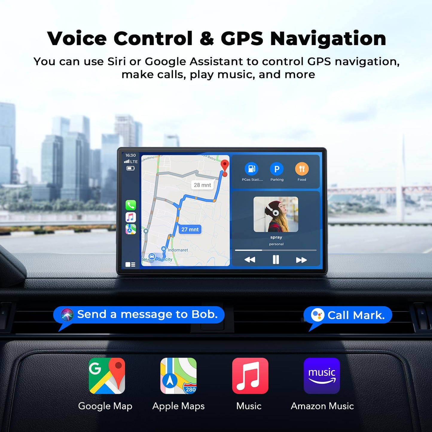 Volam 9'' Apple Carplay Screen for Car, Compatible with Apple Carplay & Android Auto, Portable Carplay Screen with Backup Camera, Mirror Link,Bluetooth, GPS Navigation,Voice Assistant