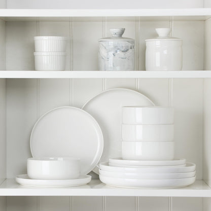 MALACASA Plates and Bowls Sets, 12 Pieces Porcelain Dinnerware Sets Dishware Sets Chip Resistant Ceramic Dish Set Dining Dinner Ware Service for 4, White, Series Luna