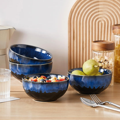 vancasso Starry 24oz Bowls for Soup, Ceramic Soup Bowls Set of 4, Blue Cereal Bowls Set, Salad Bowls Set of 4, Pasta Oatmeal Bowls, Lead-Free, Dishwasher & Microwave Oven Safe, Blue