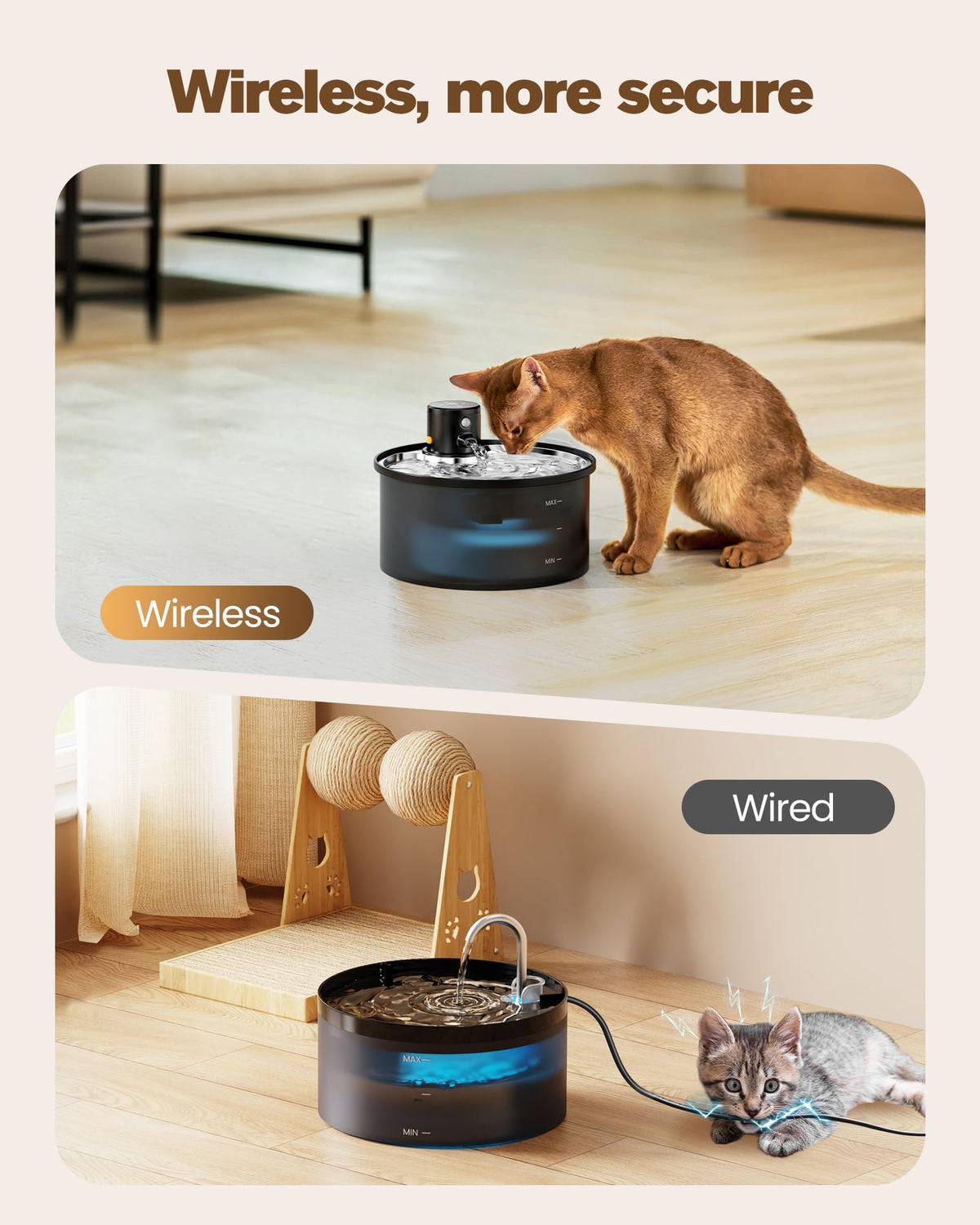 VKIMISS Wireless Cat Water Fountain: 108oz/3.2L Automatic Pet Water Dispenser - Battery Operated, Motion Sensor, Suitable for Multiple Cats and Dogs