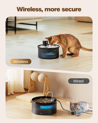 VKIMISS Wireless Cat Water Fountain: 108oz/3.2L Automatic Pet Water Dispenser - Battery Operated, Motion Sensor, Suitable for Multiple Cats and Dogs