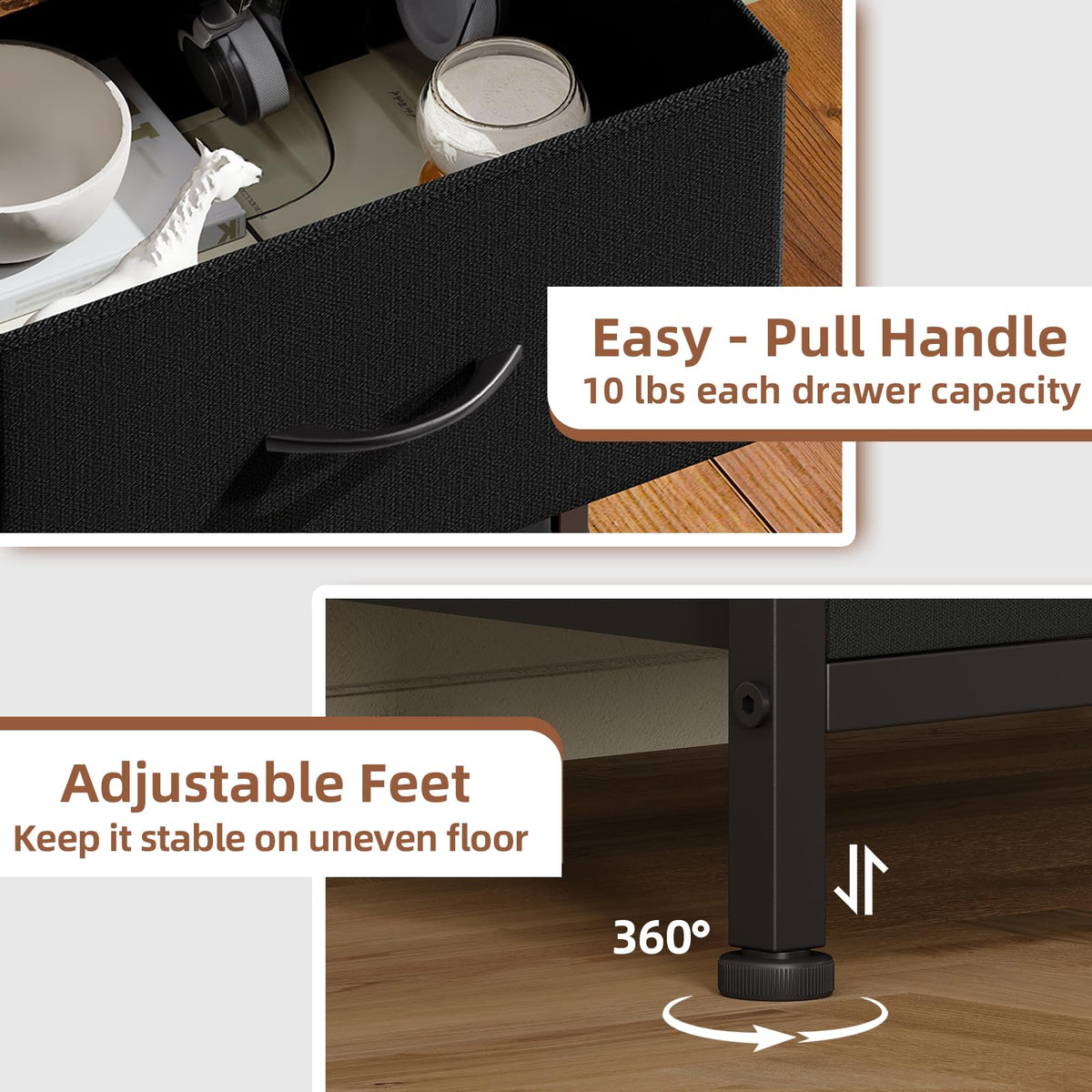 Somdot Nightstand, Bedside Table, 2 Drawers, Black Rustic Brown