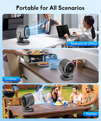 let'me Desk Fan, 100-Speed Table Fan with Digital Display, USB Rechargeable Portable Fan with Warm Night Light, 135°Auto Oscillating Fan and 12H Timer, Small Quiet Desk Fan for Bedroom, Home, Office
