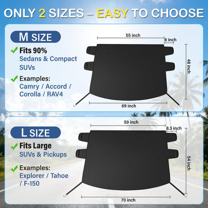 Instraella Windshield Cover for Ice and Snow, Heavy Duty Oxford Fabric, Secure Fit Windproof Frost Snow Cover Windshield Protector for Cars, Compact SUVs, Trucks, Winter Car Accessories(M)