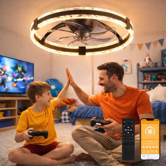 Golovech Low Profile 20 Inch Ceiling Fan with Lights and Remote - High-Airflow & Bright - Made with German Leuna Nylon PA66 for Bedroom, Kitchen, Kids Room
