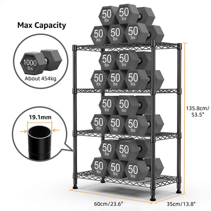 MZG 1000 lbs Storage Shelving Steel Heavy Duty 4-Tier Utility Shelving Unit Steel Organizer Wire Rack for Home,Kitchen,Office,Black 35 D x 60 W x 135.8 H (cm)