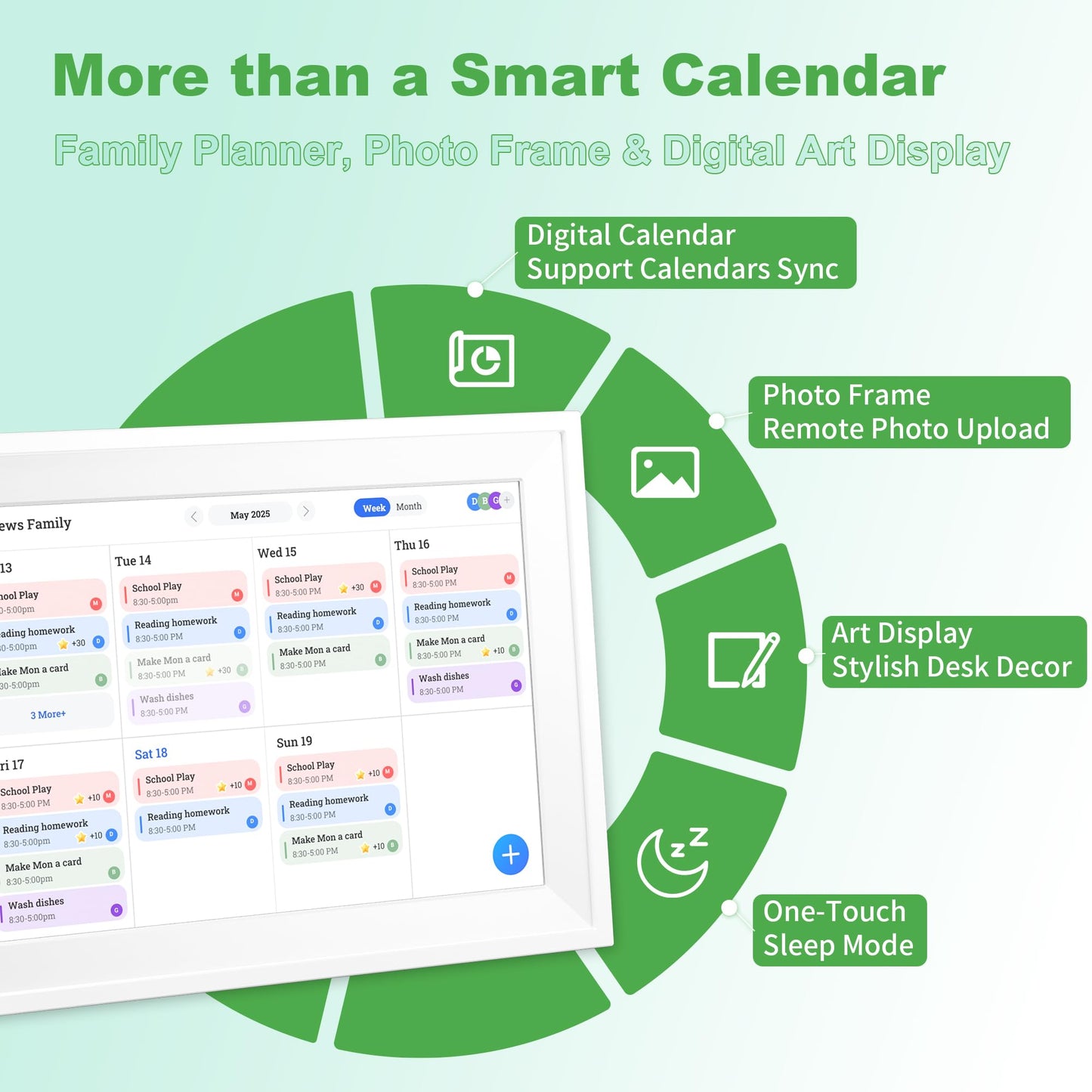 Telonixium 10.1’’ Smart Digital Calendar Planner - Interactive Touch Screen, HD Display, Wall Mountable Family Organizer with Chore Chart, To-Do Lists & App Sync for Home & Office