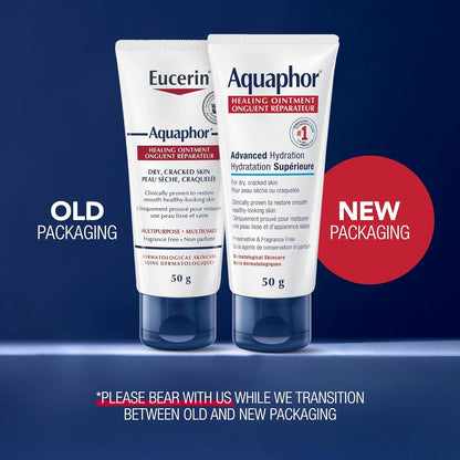 Aquaphor Healing Ointment, Multipurpose Ointment for Dry, Cracked Skin, Chafing, Cuticle Care, Fragrance Free, Non Greasy and Non Comedogenic Body Moisturizer, Dermatological Skin Care, 50g Tube