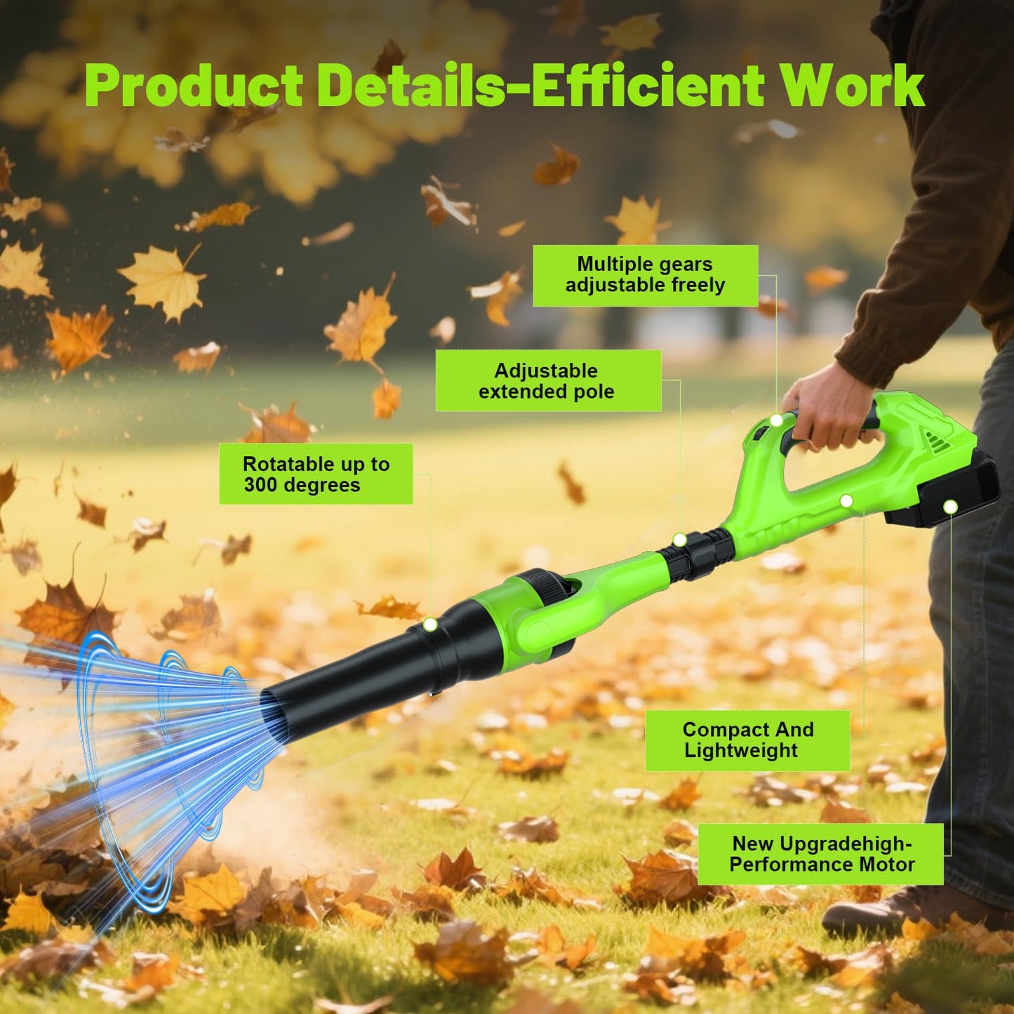 Leaf Blower Cordless, 21V Electric Leaf Blower Cordless with 2 Batteries