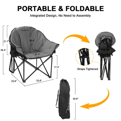 REALEAD Camping Chairs for Adults - Comfy Camping Chair with Fully Padded - Oversized Camp Chairs for Outside Support 400lbs - Folding Lawn Chairs for Outdoor Sporting Events