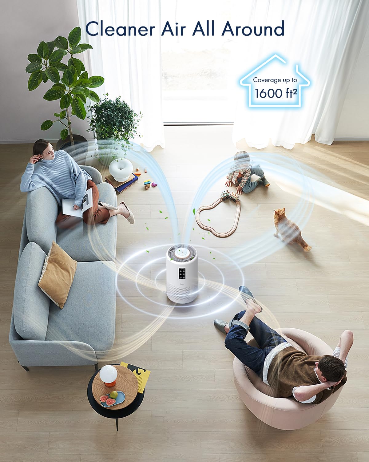 Air Purifiers for Home Large Room with Night Light up to 1600ft², VEWIOR H13 True HEPA Air Cleaner with Fragrance Sponge, Sleep Mode, Timer, Speed, Lock, for Wildfire Smoke Pet Dust Pollen Odor