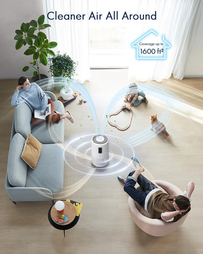 Air Purifiers for Home Large Room with Night Light up to 1600ft², VEWIOR H13 True HEPA Air Cleaner with Fragrance Sponge, Sleep Mode, Timer, Speed, Lock, for Wildfire Smoke Pet Dust Pollen Odor