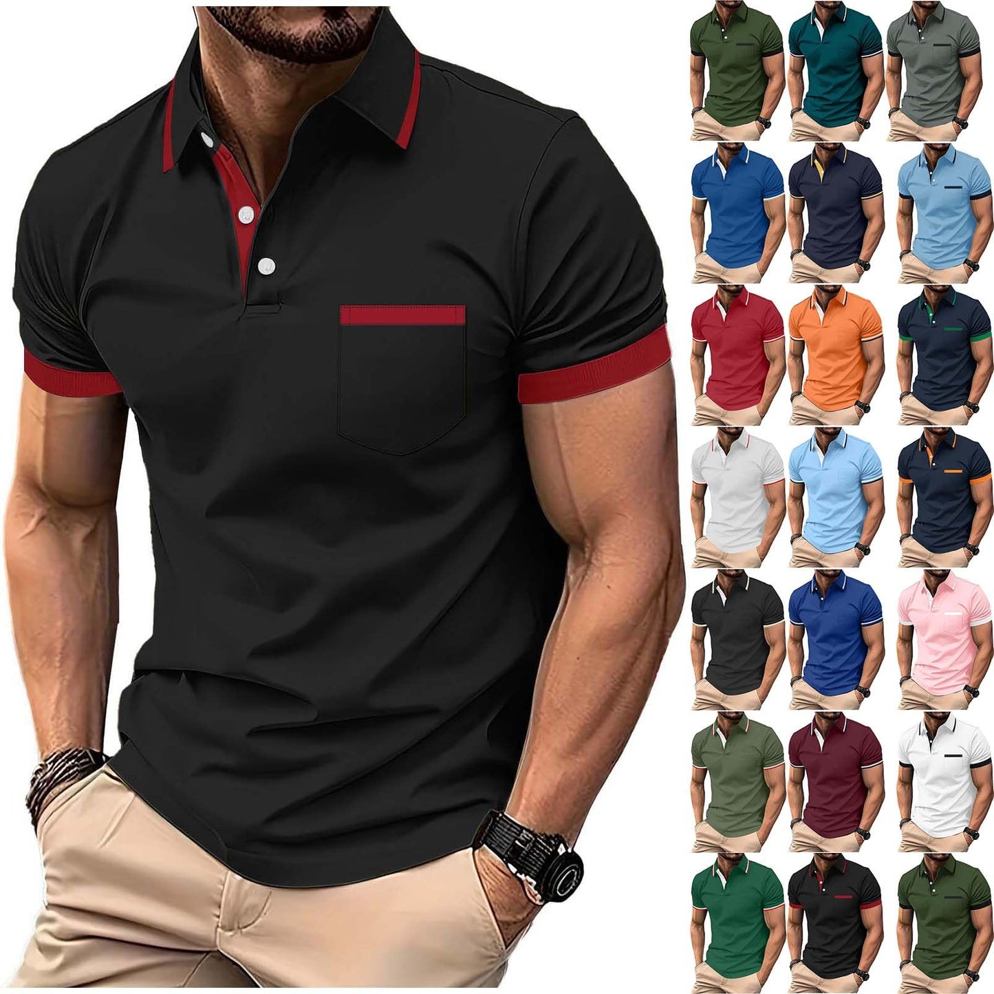 Polo Shirts for Men Lightweight Short Sleeve Lapel Button Down Shirt Summer Casual Loose Fit Basic Tops 2026 Fashion Golf Polo Shirts for Men H03 Black 3X-Large