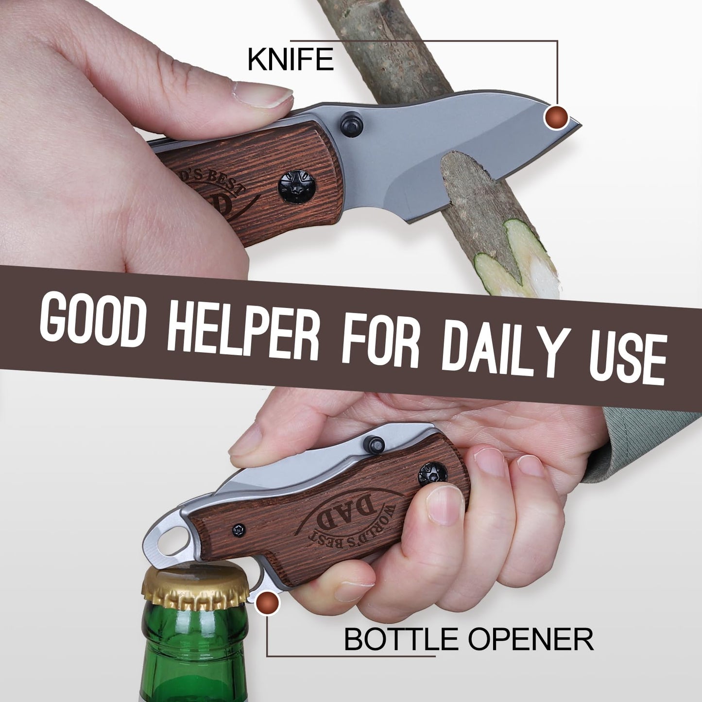 Fathers Day Dad Gifts, Wood Box Cutter, Gift for Dad Fathers Day Birthday Daily Use, Small Gadget Tool for Everyday Carry, Multitool Gifts from Daughter Son