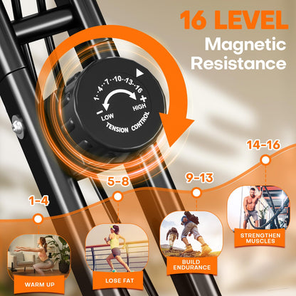 Exercise Bike, MOSUNY 5-in-1 Stationary Bike with 10DB Super-Silent, Folding Exercise Bike with 16-Level Adjustable Magnetic Resistance, 350 LBS Indoor Cycling Bike for Home Workout