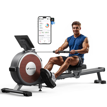 Rowing Machine, MERACH Bluetooth Magnetic Rower Machine with Dual Slide Rail, 16 Levels of Electromagnetic Resistance, Max 350lb Weight Capacity, App Compatible, Rowing Machines for Home Use