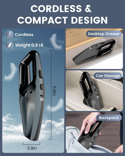 SERVOMASTER Handheld Vacuum Cordless Car Vacuum Cleaner Portable Mini Rechargeable with Powerful Suction and Lightweight Design for Quick Cleaning in Home Car Office and Pet Hair
