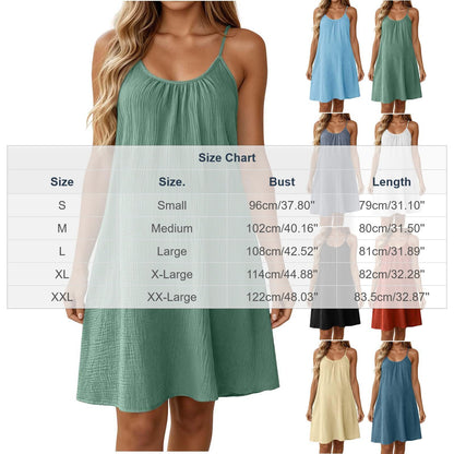 Linen Dress Linen Dresses for Women Fashion Spaghetti Strap A-Line Swing Mini Dress 2026 Summer Beach Flowy Sundress Beige