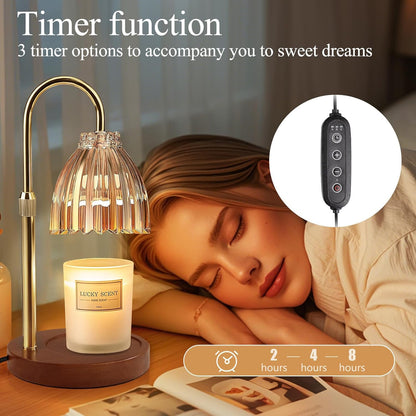 YudouTech Candle Warmer Lamp, Adjustable Height Electric Candle Warmer Lamp with Timer and Dimmer Stylish Design for New Home Office Modern Décor Gifts,Brown