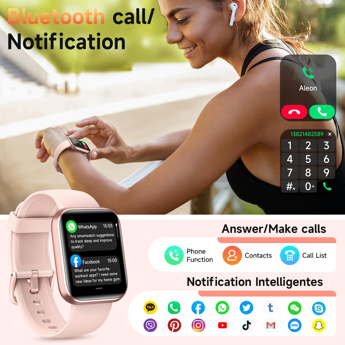 Quican Smart Watch for Women (Android/iPhone), 1.8" UHD Alexa Smart Women Watch with Calls/Messages, 3ATM 120+ Sport Modes Fitness Tracker Watch with SpO2/Heart Rate Monitor, Sleep/Activity Tracker