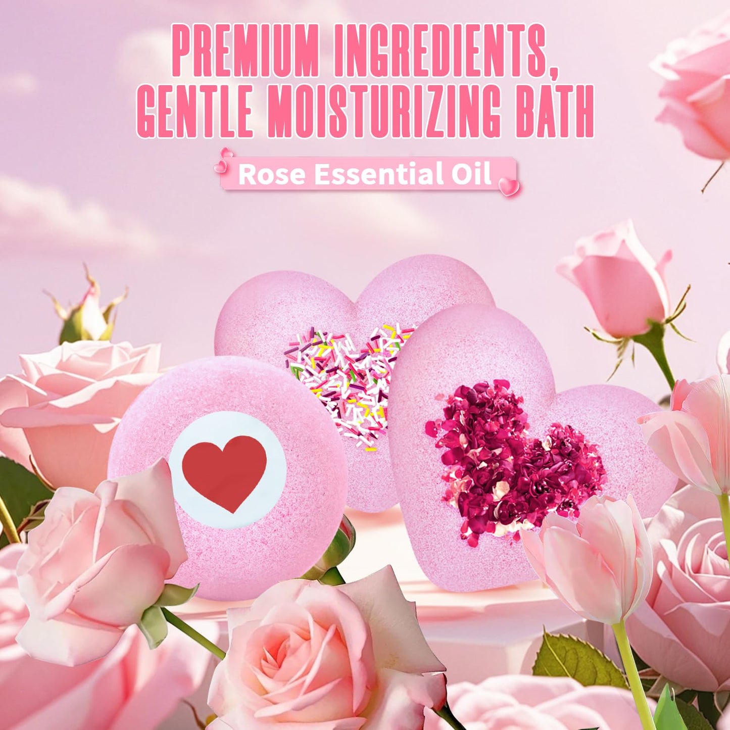 Bath Bombs for Women XXL, Basket Set for Mothers Day Gifts for Mom, 4-Pack Handmade Natural & Organic Rose Essential Oil, Pink Teacher Appreciation Gifts for Wife Daughter Girlfriend Coworkers