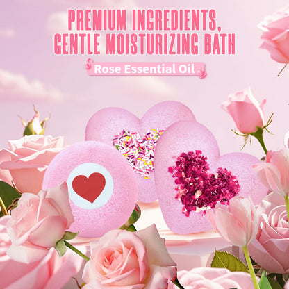 Bath Bombs for Women XXL, Basket Set for Mothers Day Gifts for Mom, 4-Pack Handmade Natural & Organic Rose Essential Oil, Pink Teacher Appreciation Gifts for Wife Daughter Girlfriend Coworkers