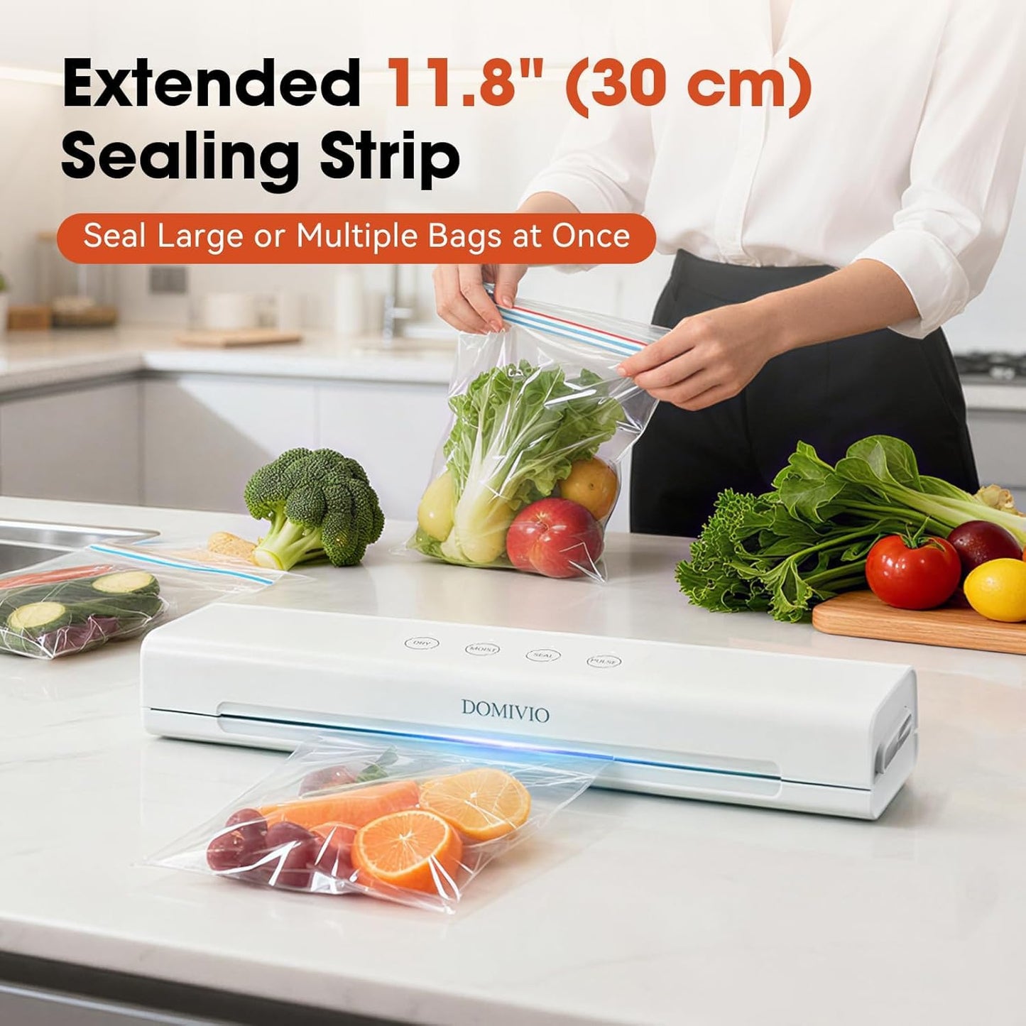 🚨𝗣𝗥𝗜𝗖𝗜𝗡𝗚 𝗘𝗥𝗥𝗢𝗥🚨 DOMIVIO Vacuum Sealer Machine with Cutter for Food Storage, Includes 20 BPA-free Bags, Dry/Moist Modes, Compact Design, Food Sealer for Meal Prep and Sous Vide