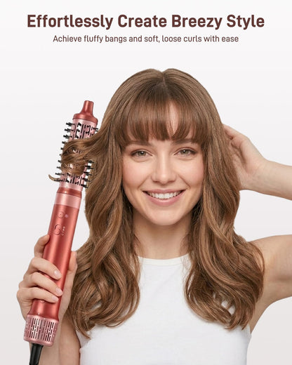 HITTIONA Hot Air Styler & Hair Dryer Brush Kit, 1500W No Heat Damage Frizz-Free Hair Styler for Curl, Wavy, Volumizer, Straighten, Fast Drying, Negative Ionic Blow Dryer Brush with Travel Bag