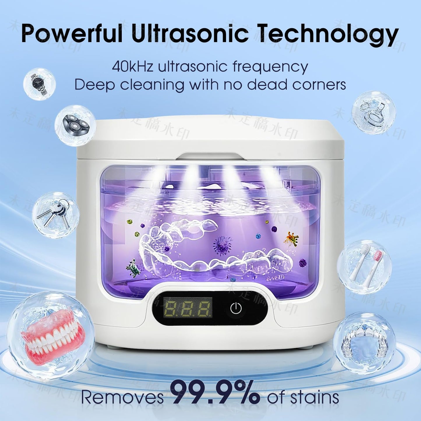 DKOXT Ultrasonic Retainer Cleaner Machine, Upgraded 49kHz Ultrasonic Cleaner for Denture, Night Guards, Mouth Guard Braces, Jewelry, Necklaces, Watch Strap, Digital Timer Dental Cleaning Pod, 304 Stainless Steel Tank (White)