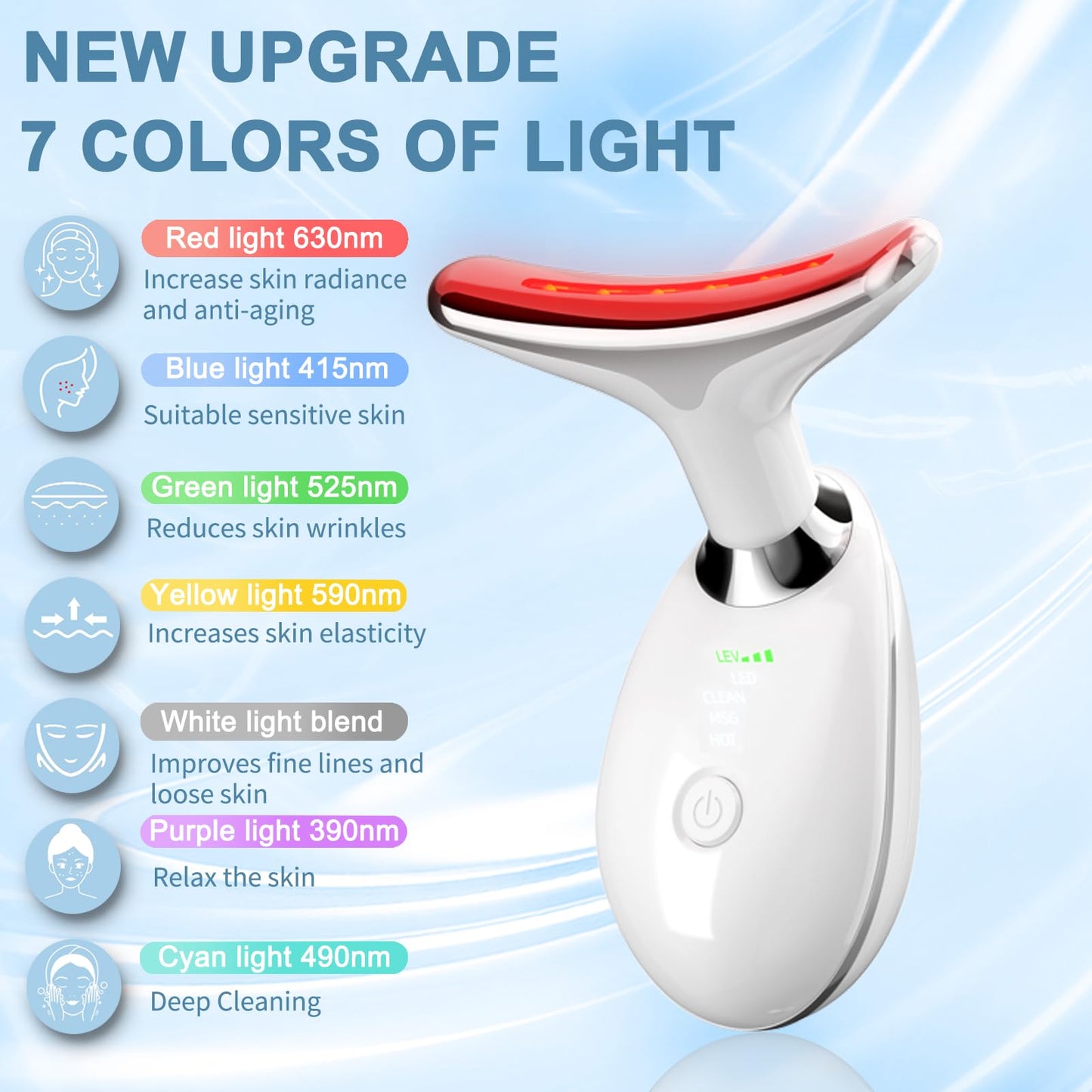 Red Light Therapy Device for Face and Neck Facial Massager, 7 Color Skin Lifting & Firming Face Massager tool, Face Sculpting Tool for Skin Care with Vibration