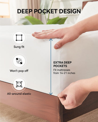 Queen Size Mattress Protector Cooling Waterproof Mattress Pad Cover,Bamboo Terry Top Breathable Fitted Sheet Style Deep Pocket-Noiseless,Vinyl,PVC Free Mattress Protector Queen for Pets Kids Adults
