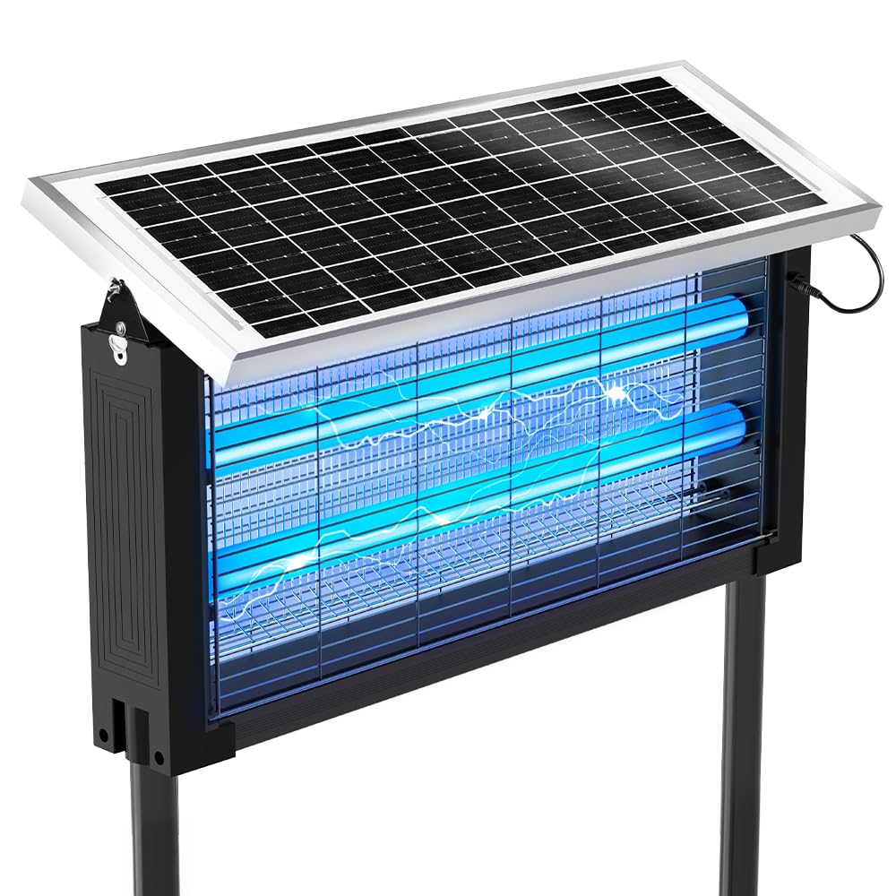 Bug Zapper Outdoor Solar, 4000V Electric Fly Mosquito Trap with LED Lamp, Waterproof & Portable Insect Control for Patio, Yard, Camping, Home, Garden